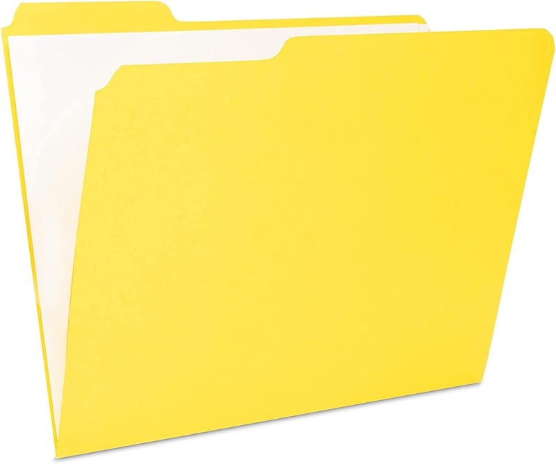 The File King 1/3 Cut Yellow File Folders Letter Size - 100 Pack | Made in USA | Heavy Duty | Assorted Colors | 8.5 x 11 | 100% Recycled Content - Image 1